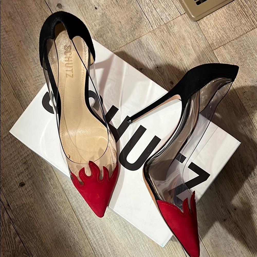 SCHUTZ Red and Black Heels Elegant Design